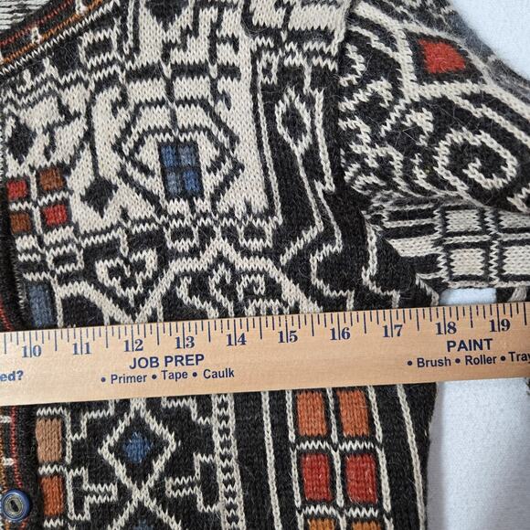 Intiwara 100% Alpaca Cardigan S Multicolor Geo Print Button Front Hand Made - Picture 10 of 13